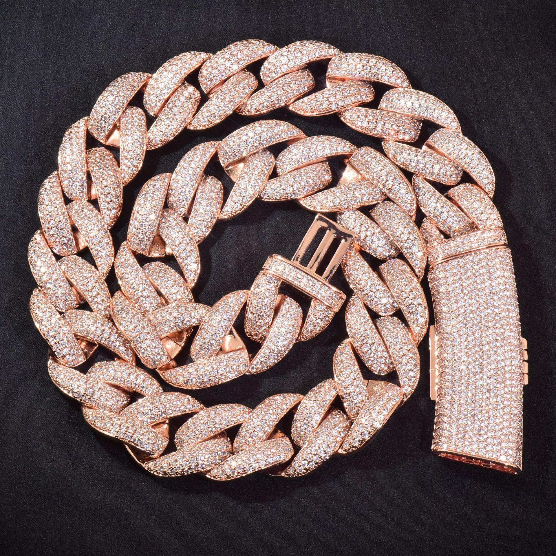 20mm Iced Out Cuban Chain with Long Clasp Copper Zircon - CaratixJewelry